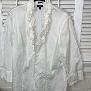 Talbots ruffle button top stretch bride wedding